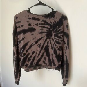 Tie-Dye Cropped Sweatshirt - Black and Brown